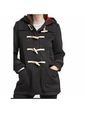 Gap Women's True Black Wool Blend Toggle Coat Size M Removeable Hood Fisherman